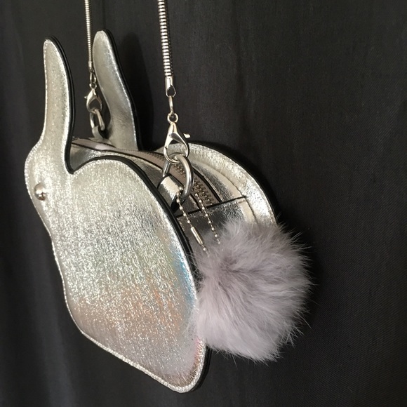 BUNNY Bag in SILVER metallic fur tail NEW - Picture 4 of 6